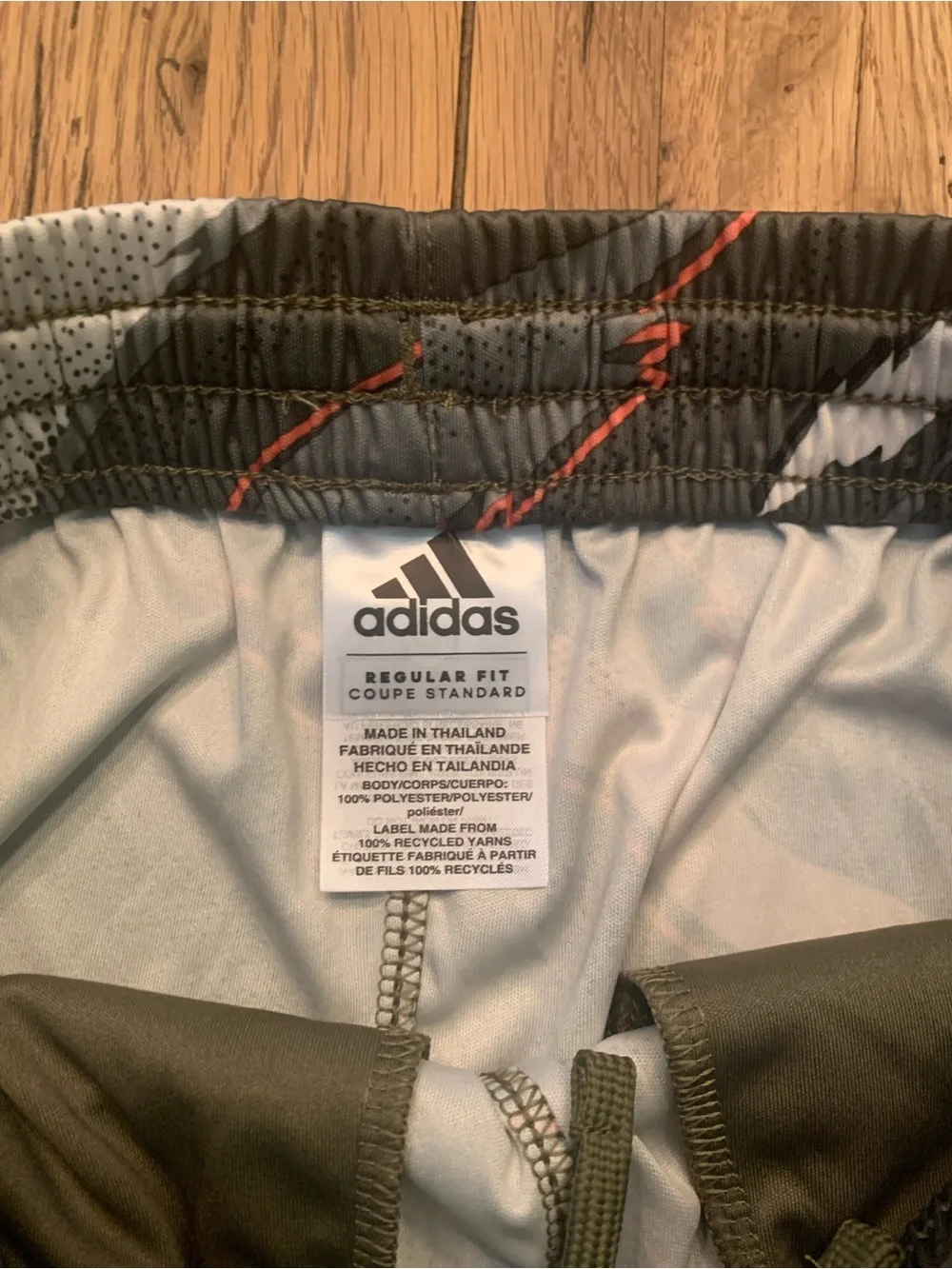 adidas Boys' Olive, Gray & White Performance Shorts with Orange Accents